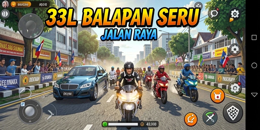 Tampilan gameplay yang mendebarkan di 33L saat balapan.