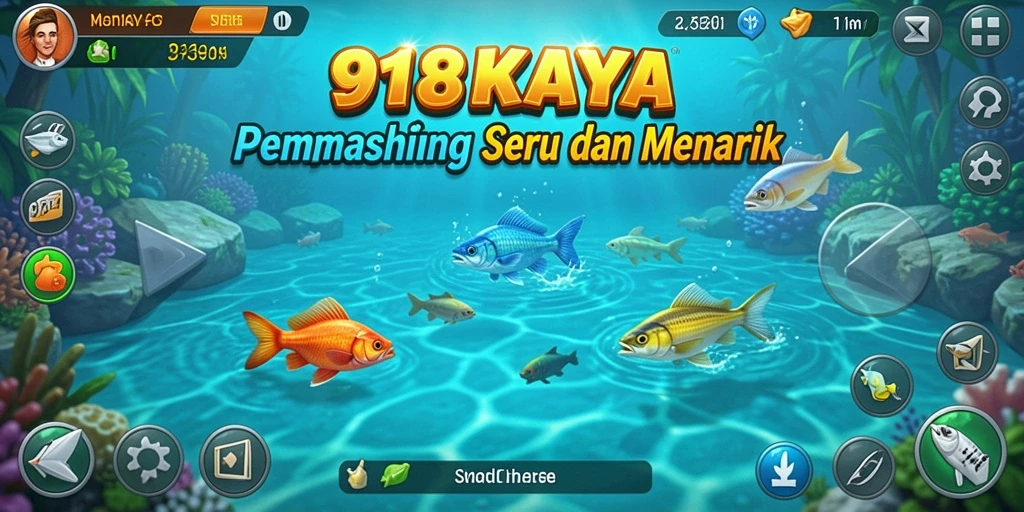 Tampilan gameplay <strong>918KAYA</strong> yang menampilkan aksi memancing penuh warna.