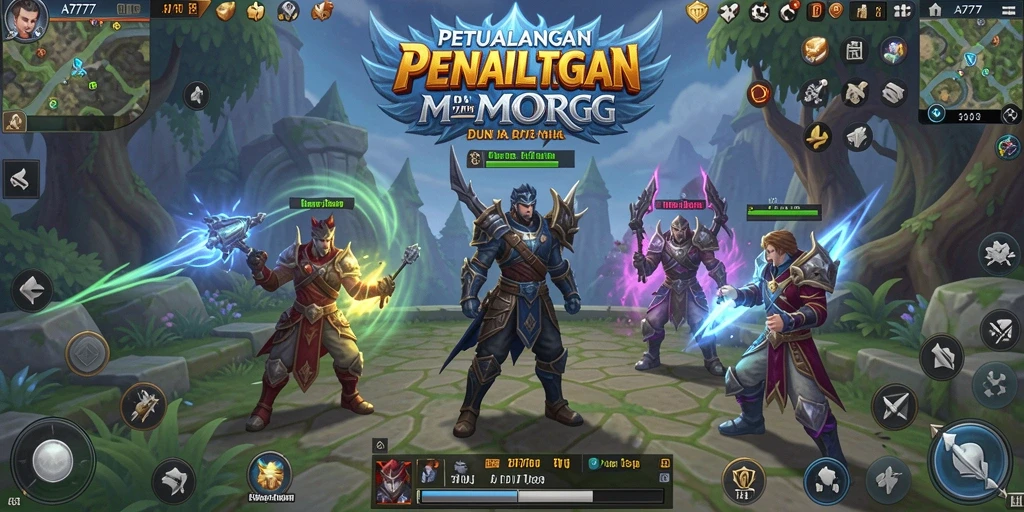 Screenshot utama A7777 menampilkan suasana gameplay MMORPG yang mendebarkan.
