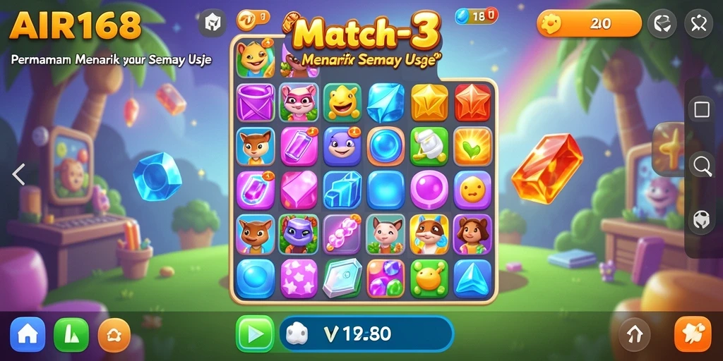 Tangkapan layar game AIR168 dengan gameplay Match-3 yang menyenangkan.
