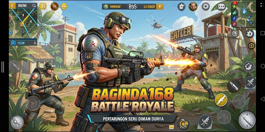 Screenshot gameplay BAGINDA168 menampilkan pertempuran Battle Royale yang intens.