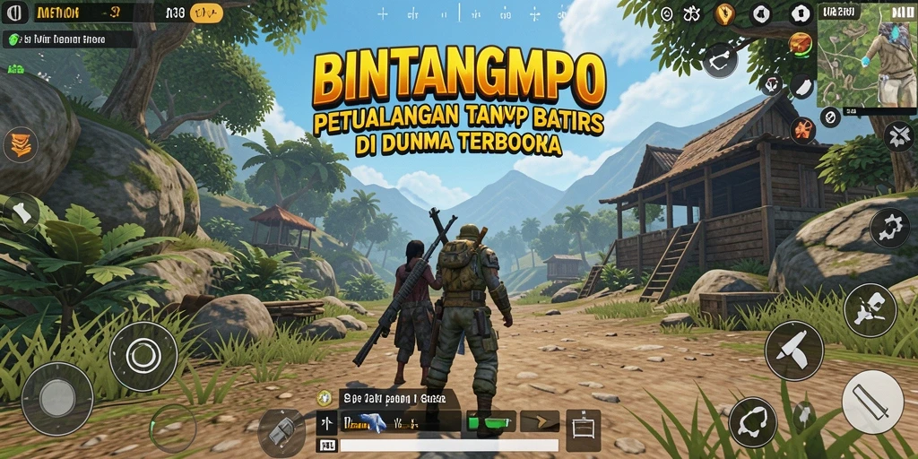 Tangkapan layar gameplay BINTANGMPO yang memperlihatkan petualangan di dunia terbuka.