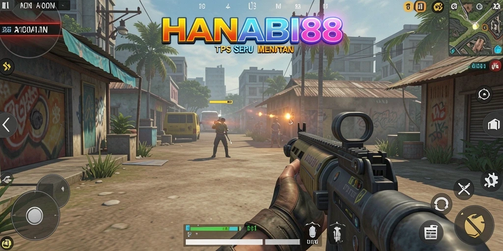 Screenshot utama HANABI88 menampilkan aksi pertempuran TPS yang mendebarkan.