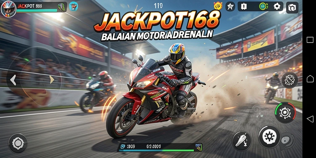 Screenshot gameplay JACKPOT168 menampilkan aksi balapan yang mendebarkan.