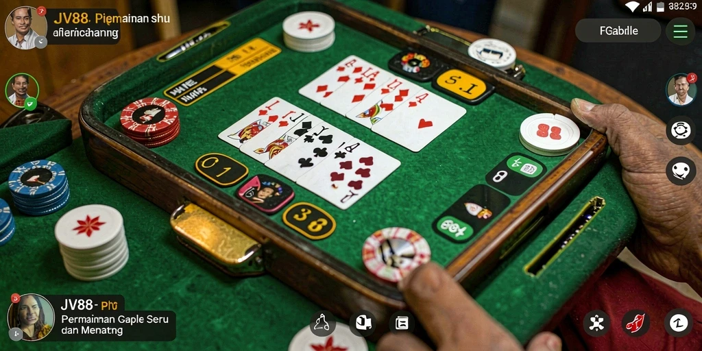 Tampilan gameplay Gaple yang seru dan mendebarkan di JV88.