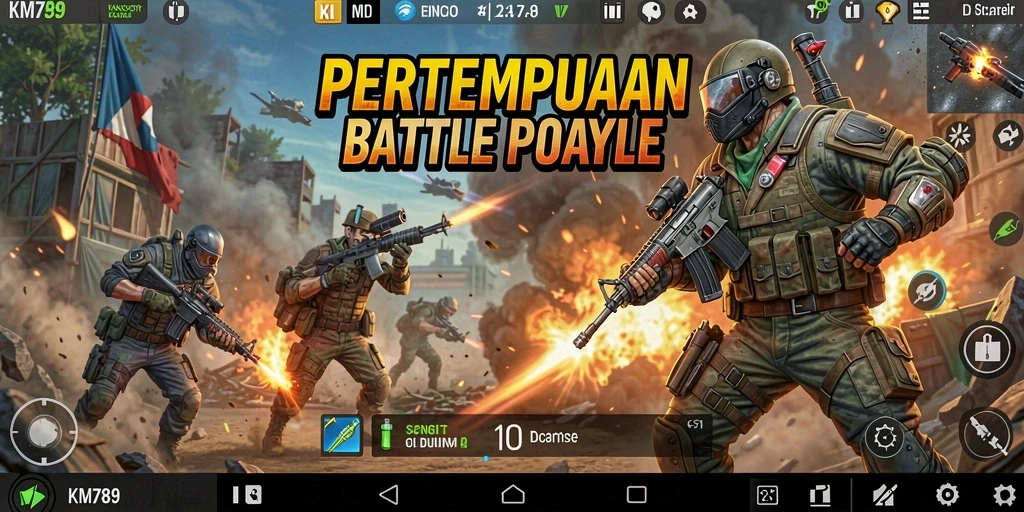 Screenshot gameplay KM789 menampilkan aksi pertempuran yang intens dan grafis yang memukau.