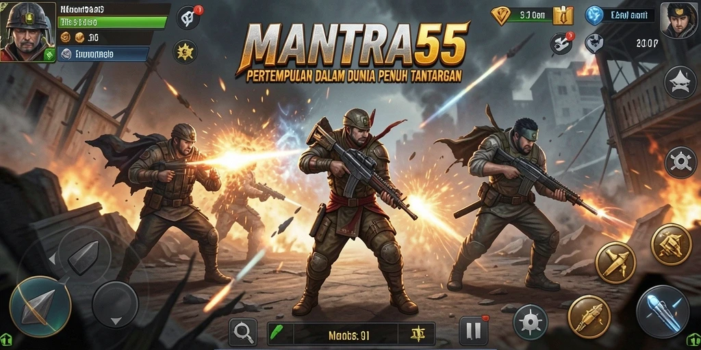 Tampilan gameplay seru dari MANTRA55 dalam pertarungan Battle Royale.
