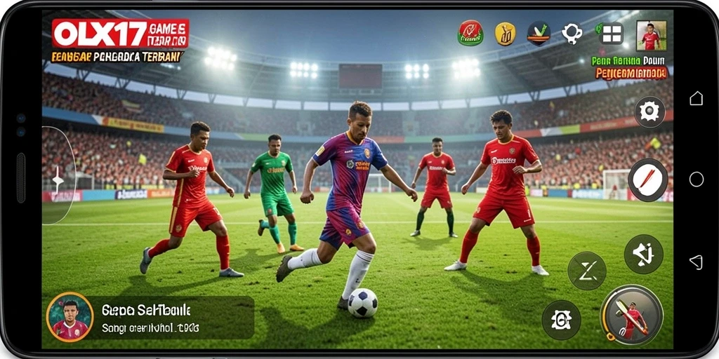 Tampilan gameplay OLX17 menunjukkan aksi seru permainan sepak bola.