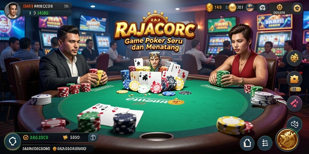 Tampilan gameplay Poker yang mendebarkan dalam RAJACORC.