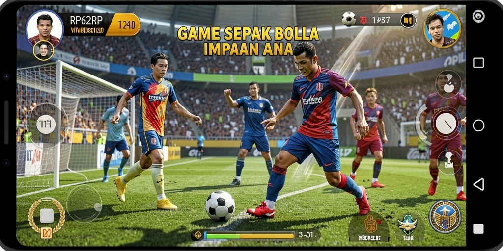 Screenshot gameplay RP62RP menampilkan aksi seru di lapangan sepak bola.