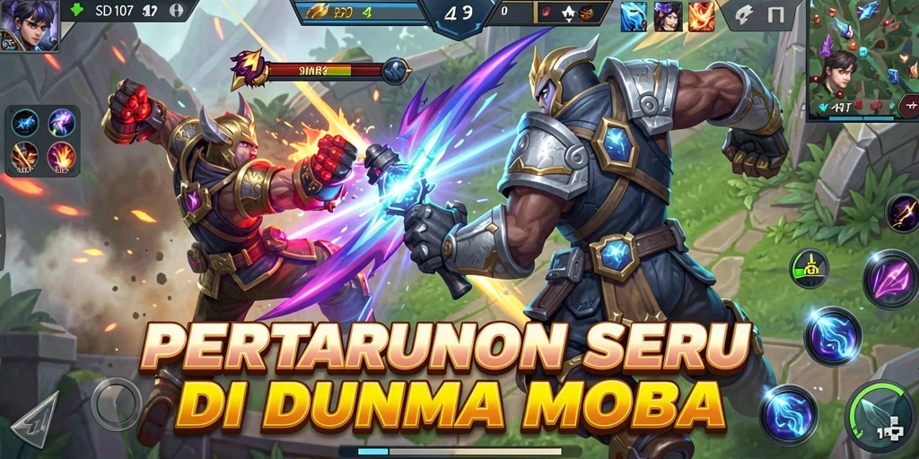 Screenshot aksi seru gameplay SD107 di arena MOBA.