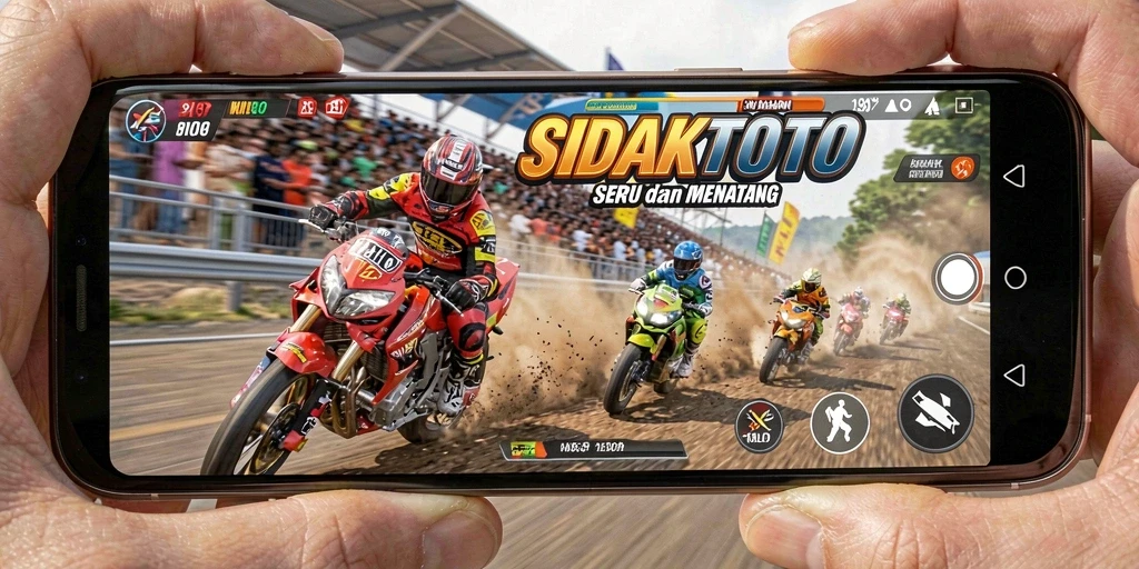 Screenshot gameplay SIDAKTOTO menampilkan balapan motor cepat dan menegangkan.
