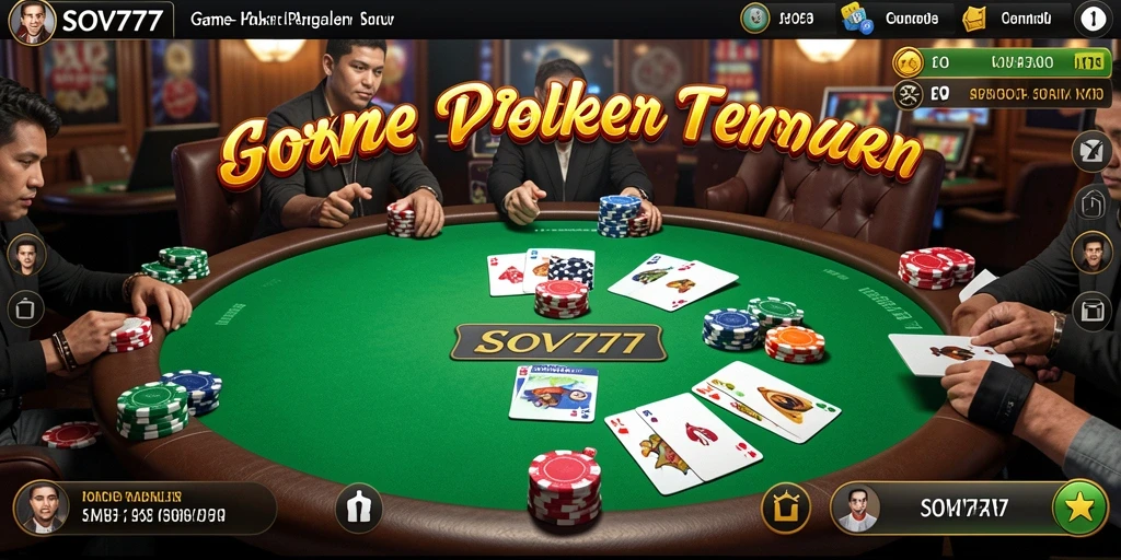 Screenshot permainan SOV777 menunjukkan aksi poker yang seru dan mendebarkan.