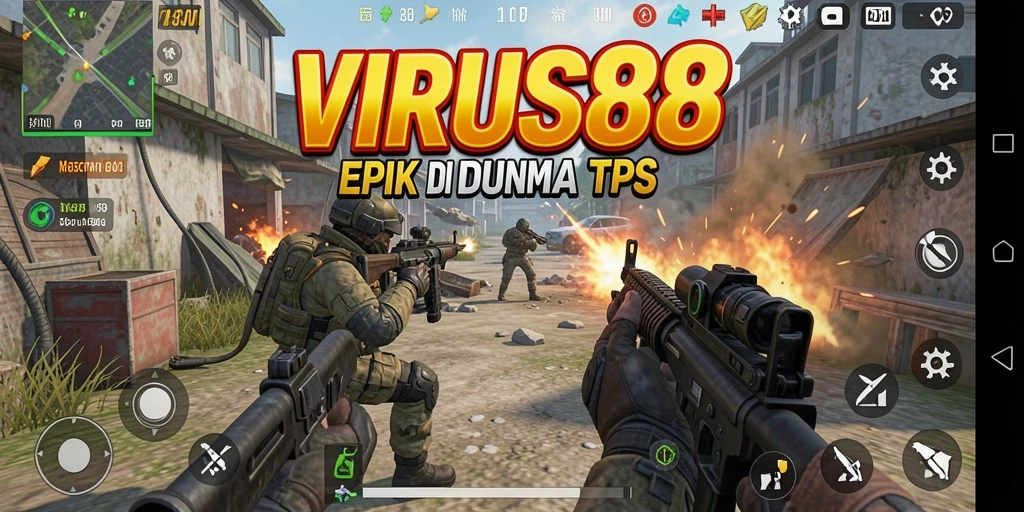 Tangkapan layar menunjukkan aksi seru dalam pertempuran TPS di VIRUS88.
